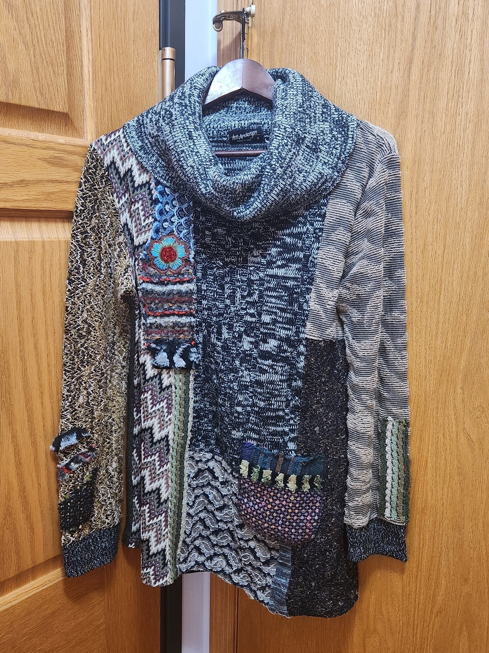 Lee Anderson Art to Wear Mixed Media Cowl Neck Knit Sweater Size M Made In USA